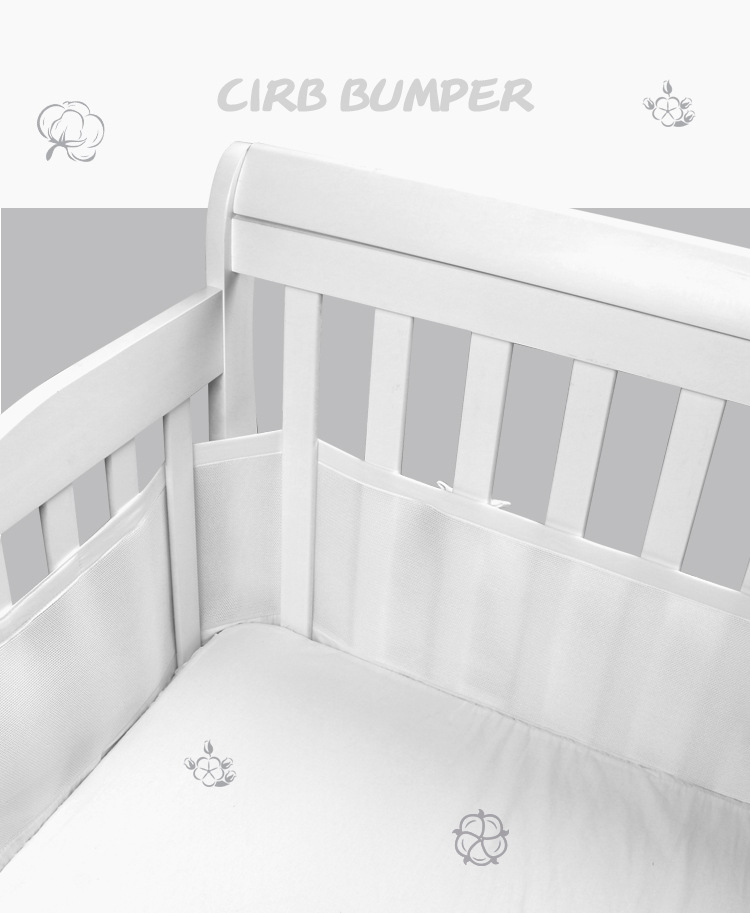 Little Jump Baby Breathable Mesh Crib Bumper– Classic Collection – White – Fits Full-Size Four-Sided Slatted and Solid Back Cribs – Anti-Bumper